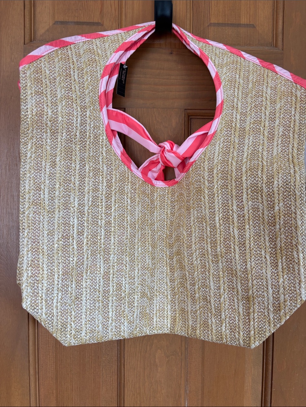 Victoria's Secret Straw Tote with Pink & Coral Trim